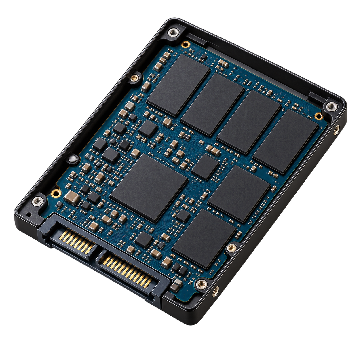 Otevřené SATA SSD s paměťovými čipy