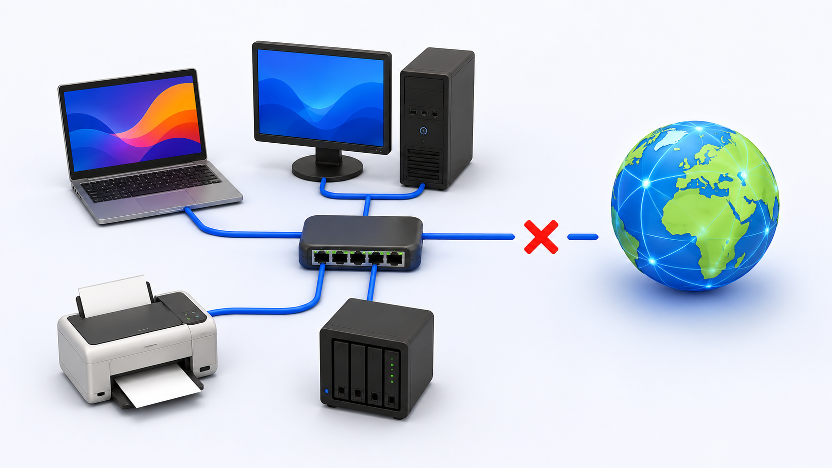 Funkční školní síť s přerušeným spojením do Internetu